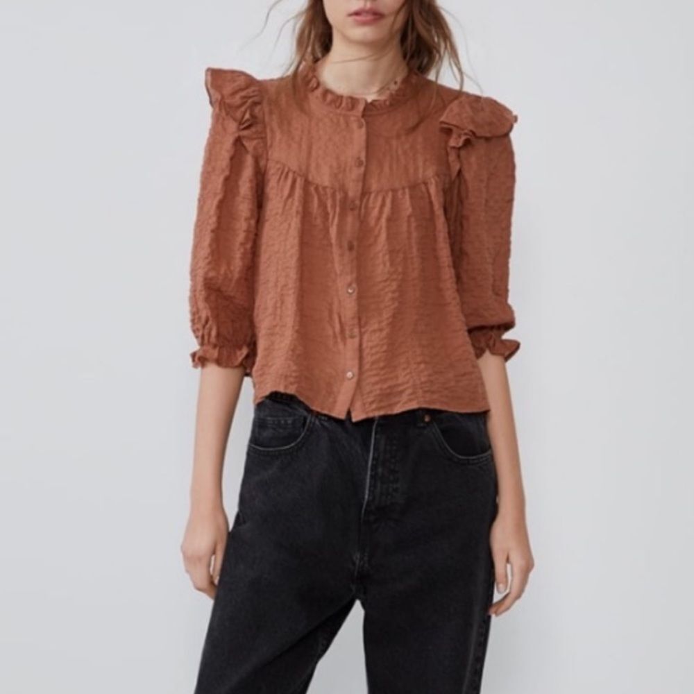 Zara Rust Button-Up Top Small